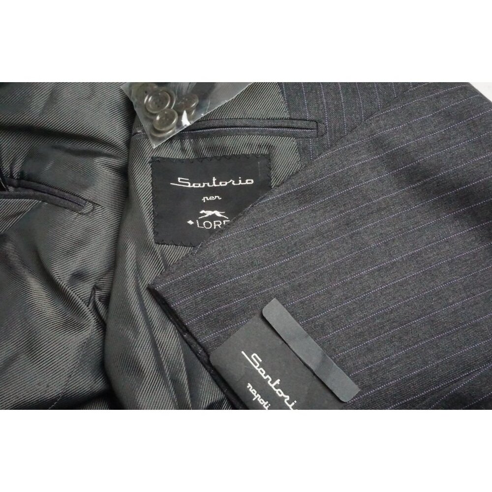 Sartorio Napoli Gray Blue Striped Cashmere Blend 2Pc Suit Jacket Pants 42R NEW